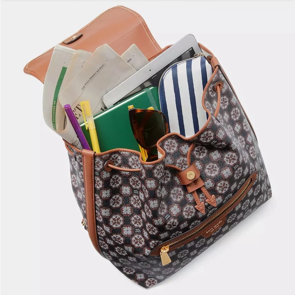 NWT KATE SPADE Spade Flower‎ Monogram Mia Flap Backpack Casual Bag